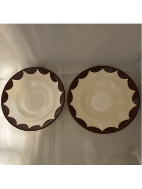 Clemson Hand Painted Handmade Ceramic Bowl Set of 2 White/Brown Scalloped